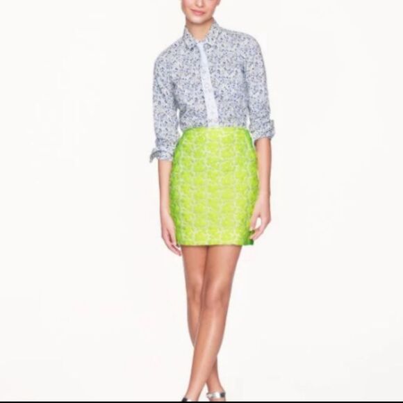 J. Crew florescent yellow embroidered floral skirt size 8! - Picture 3 of 13